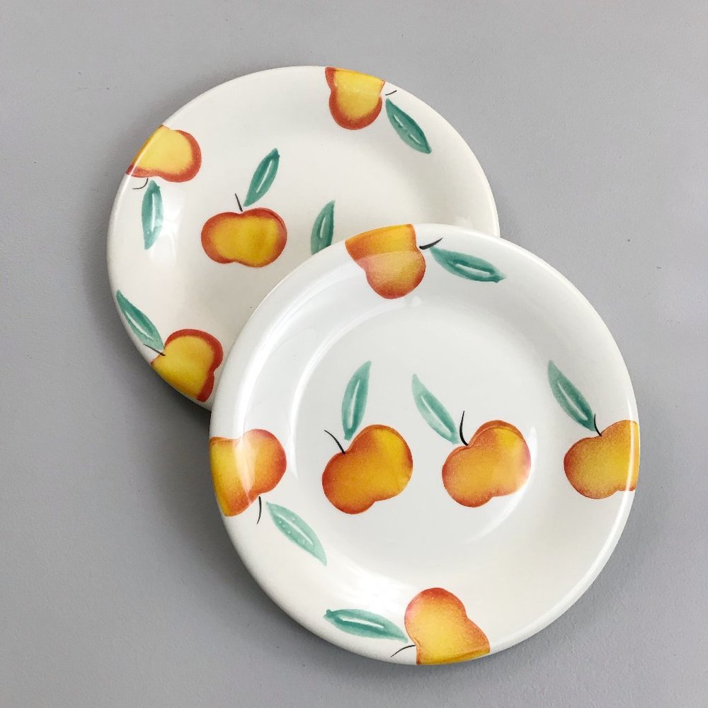 PIER 1 Italian Dinner Plates Set Of 2 10.25" Hand-Painted Peach Fruit Farmhouse